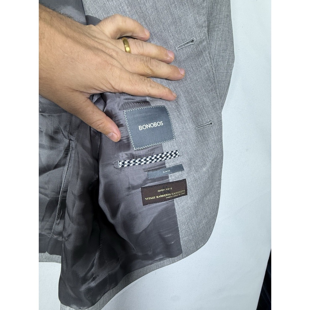 EUC Bonobos Vitale Barberis Canonico 2-Piece Suit Gray Mens 38R Wool Pants 30x30 - Picture 5 of 11